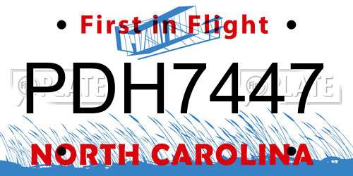 PDH7447 North Carolina License Plate