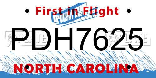 PDH7625 North Carolina License Plate