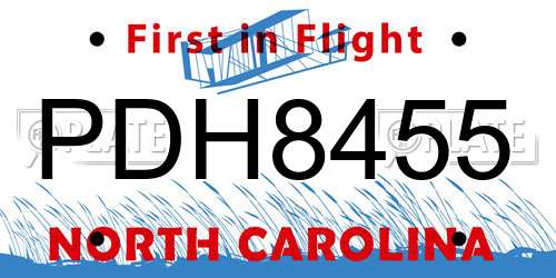 PDH8455 North Carolina License Plate