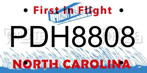 PDH8808 North Carolina License Plate