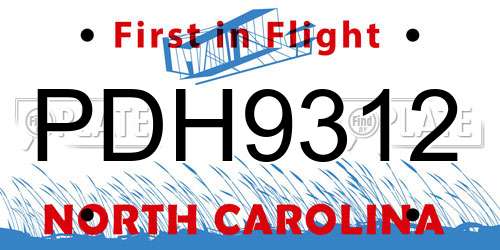 PDH9312 North Carolina License Plate