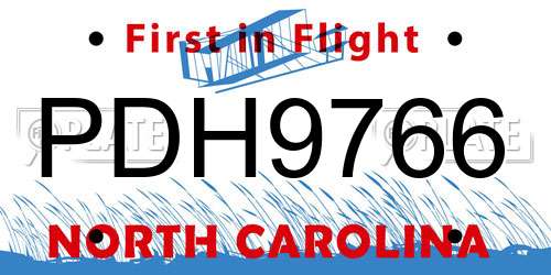 PDH9766 North Carolina License Plate
