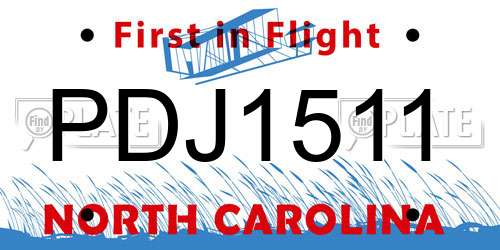 PDJ1511 North Carolina License Plate