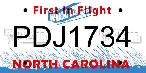 PDJ1734 North Carolina License Plate