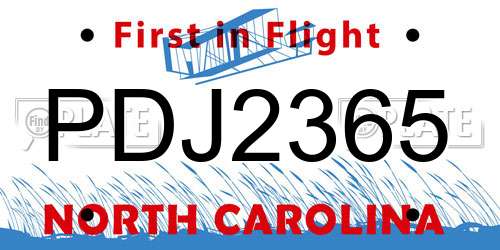 PDJ2365 North Carolina License Plate