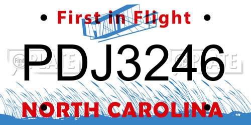 PDJ3246 North Carolina License Plate