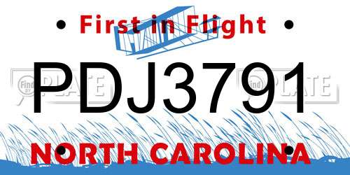 PDJ3791 North Carolina License Plate