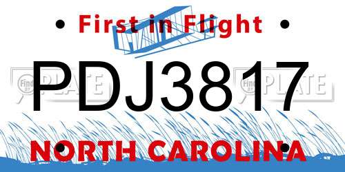 PDJ3817 North Carolina License Plate