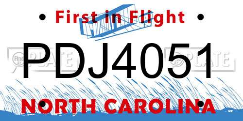 PDJ4051 North Carolina License Plate