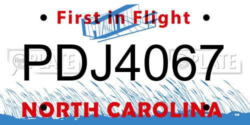PDJ4067 North Carolina License Plate