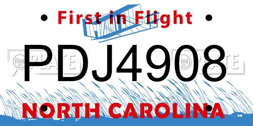PDJ4908 North Carolina License Plate