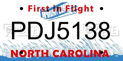 PDJ5138 North Carolina License Plate