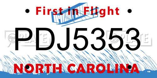 PDJ5353 North Carolina License Plate