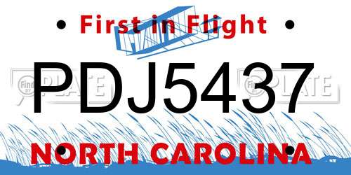 PDJ5437 North Carolina License Plate