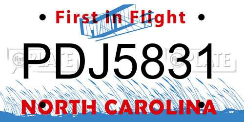 PDJ5831 North Carolina License Plate