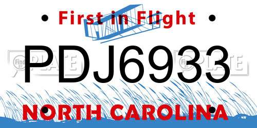 PDJ6933 North Carolina License Plate