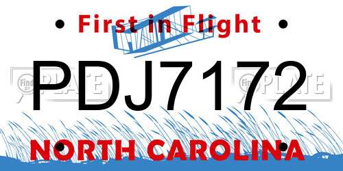 PDJ7172 North Carolina License Plate