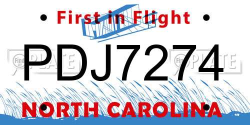 PDJ7274 North Carolina License Plate