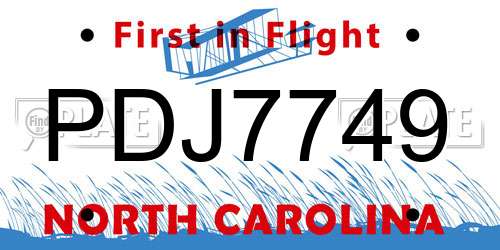 PDJ7749 North Carolina License Plate