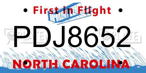 PDJ8652 North Carolina License Plate
