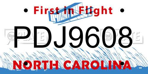 PDJ9608 North Carolina License Plate