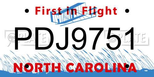 PDJ9751 North Carolina License Plate