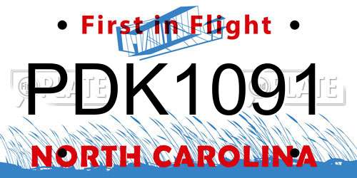 PDK1091 North Carolina License Plate