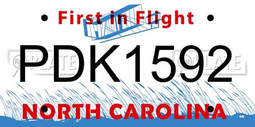 PDK1592 North Carolina License Plate
