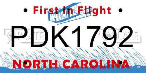 PDK1792 North Carolina License Plate