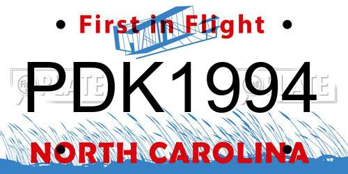 PDK1994 North Carolina License Plate