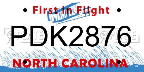 PDK2876 North Carolina License Plate
