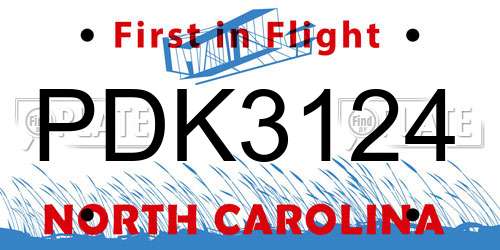 PDK3124 North Carolina License Plate