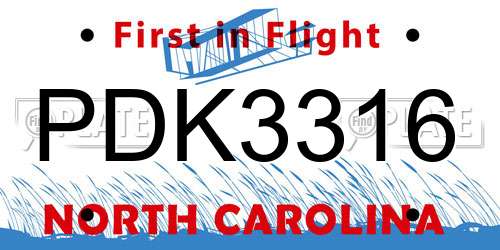 PDK3316 North Carolina License Plate