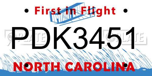 PDK3451 North Carolina License Plate
