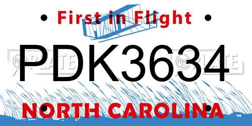 PDK3634 North Carolina License Plate