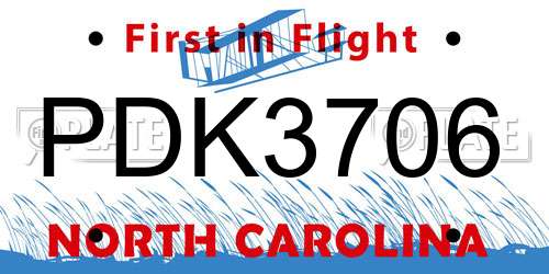 PDK3706 North Carolina License Plate