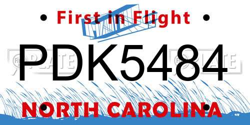 PDK5484 North Carolina License Plate