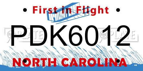PDK6012 North Carolina License Plate
