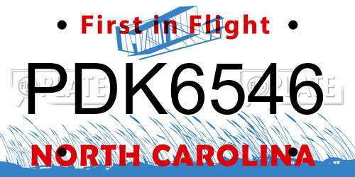 PDK6546 North Carolina License Plate