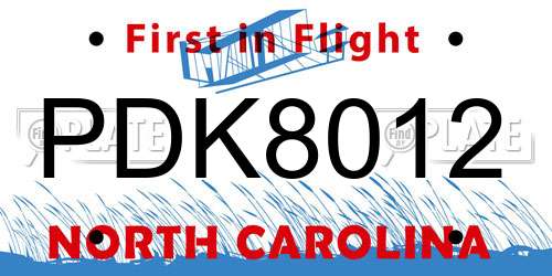 PDK8012 North Carolina License Plate
