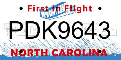 PDK9643 North Carolina License Plate