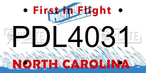 PDL4031 North Carolina License Plate