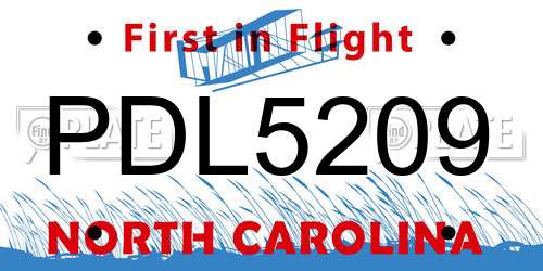 PDL5209 North Carolina License Plate