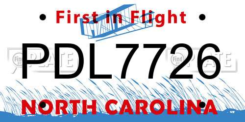 PDL7726 North Carolina License Plate