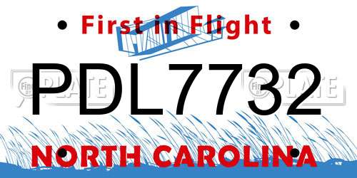 PDL7732 North Carolina License Plate