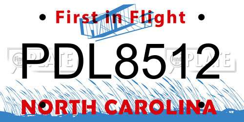 PDL8512 North Carolina License Plate