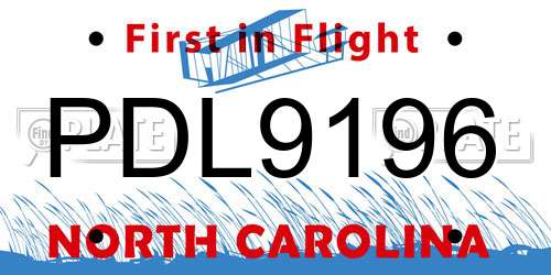 PDL9196 North Carolina License Plate