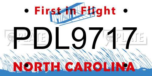 PDL9717 North Carolina License Plate