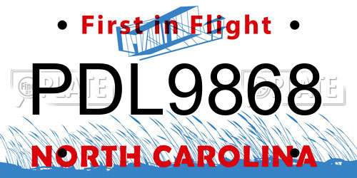 PDL9868 North Carolina License Plate