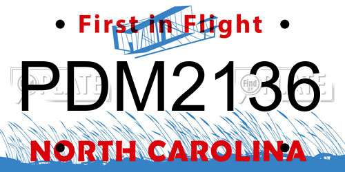 PDM2136 North Carolina License Plate